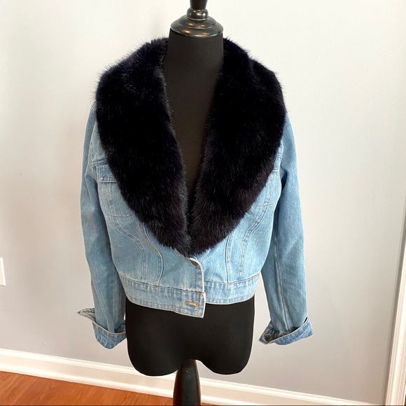 BB Dakota faux fur collar denim jean jacket size M removable collar - Picture 3 of 9